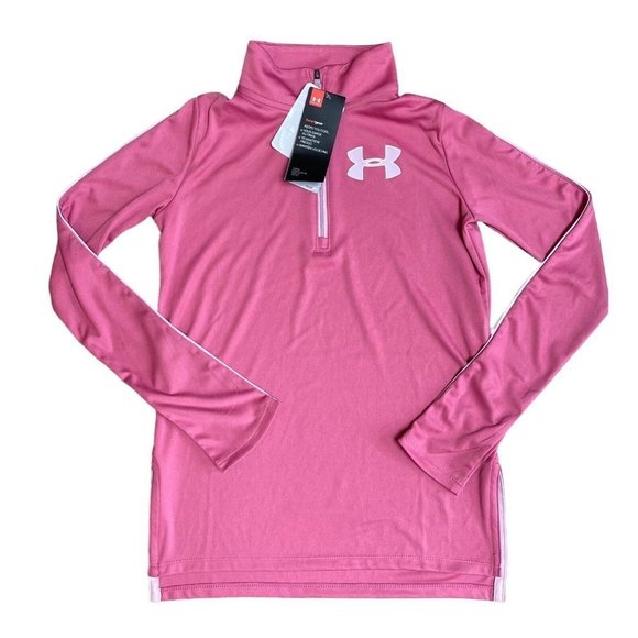Under Armour Tech 1/2 Zip Long Sleeve Shirt Girls Youth Medium Pink NWT - Picture 1 of 5